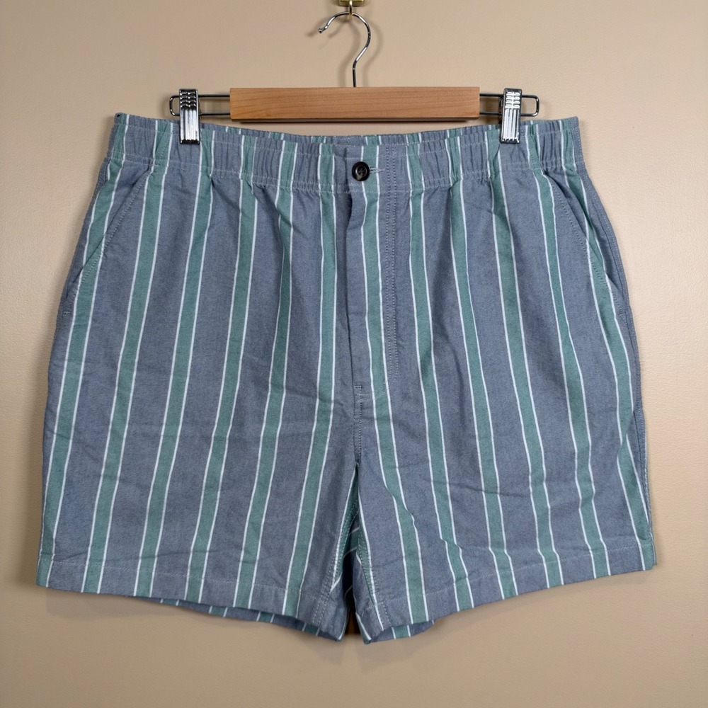 J.Crew 5.5" Pier Shorts Mens L Cotton Oxford Stripe Blue Green Striped Elastic